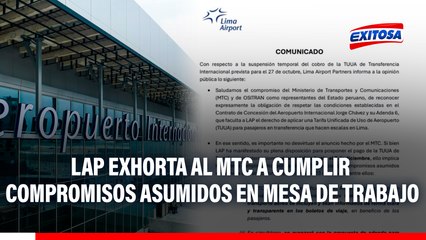 Aeropuerto Jorge Chávez: LAP exhorta al MTC a cumplir compromisos asumidos en mesa de trabajo