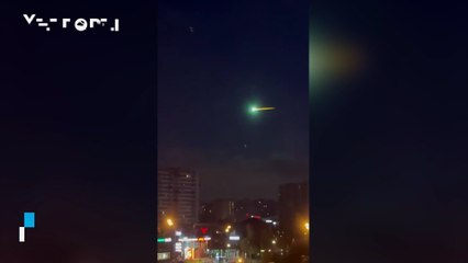 A green fireball lights up the sky over Moscow, Russia