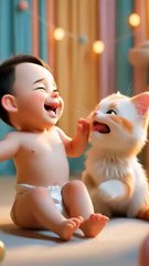 Baby and Kitten Get a Funny Surprise! 😂 _ Fart Reaction Moment #shorts #babyfart  #catshorts