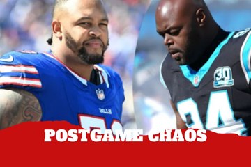 Chaos infiltrates Bills-Panthers postgame when Dion Dawkins uses hat as projectile to ignite scuffle