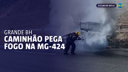 Grande BH: caminhão pega fogo e complica trânsito na MG-424
