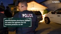 Manifestantes pincharon llantas de autos de agentes de ICE durante protesta en NY