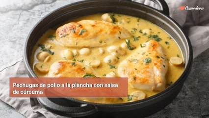 Pechugas de pollo a la plancha con salsa de cúrcuma