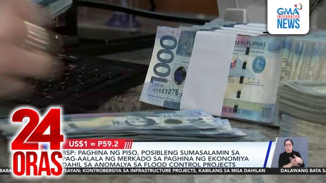 BSP - Paghina ng piso, posibleng sumasalamin sa pag-aalala ng merkado sa paghina ng ekonomiya dahil sa anomalya sa flood control projects | 24 Oras