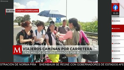 Viajeros caminan tras más de 20 horas varados por bloqueos de agricultores en carreteras
