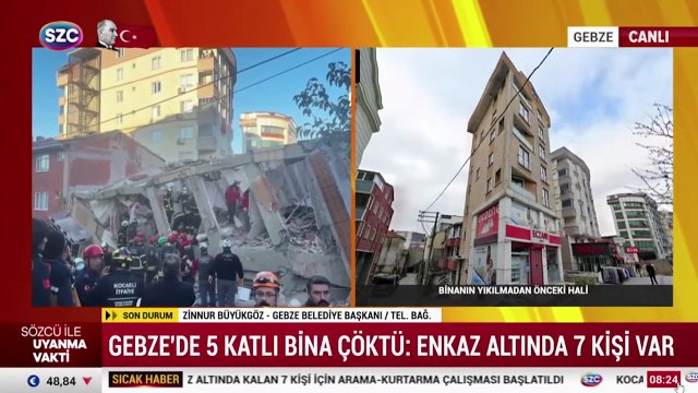 Gebze Belediye Başkanı Büyükgöz: Binada olma ihtimali olan 5 kişi mevcut
