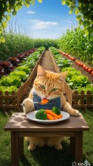 cat eating vegetables