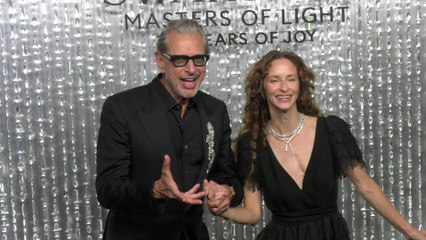 Jeff Goldblum and Emilie Livingston attend the Swarovski Masters of Light Opening Celebration in Los Angeles