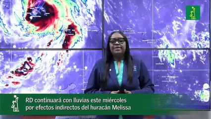 RD continuará con lluvias este miércoles por efectos indirectos del huracán Melissa