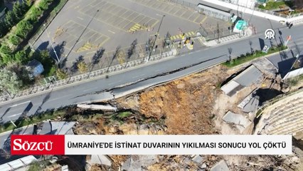 Ümraniye'de istinat duvarının yıkılması sonucu yol çöktü