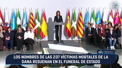Los nombres de las 237 víctimas mortales de la dana resuenan en el funeral de Estado