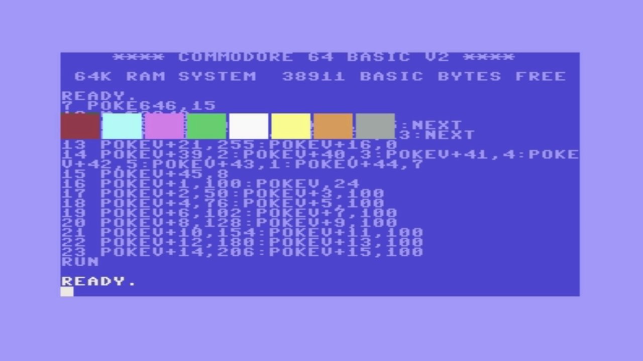 THE BEST COMMODORE 64 8 SPRITES DISPLAY PROGRAMMING - COMMODORE 64 BASIC V2.0 - 64K RAM SYSTEM 38911