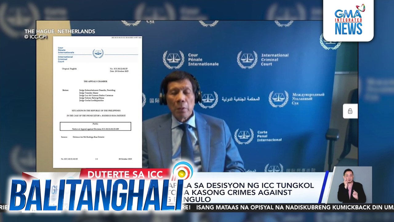 Kampo ni FPRRD, umapela sa desisyon ng ICC tungkol sa hurisdiksiyon nito sa kasong crimes against humanity ng dating Pangulo | Balitanghali