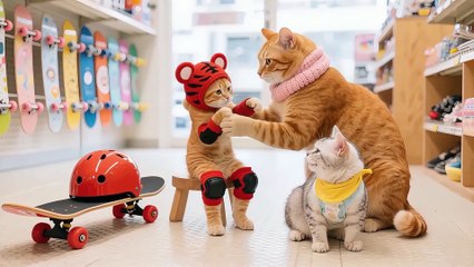 Tiger-Hat Kitten’s Tough Skateboarding Journey 😿💥 Even Broke His Red Tiger Hat! 🛹🐾