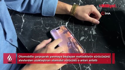 Alevlerin arasındaki motosikletliyi çekip kurtardı: Kahramanlık değil insanlık görevi