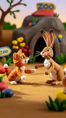 hare and cat in the zoo, entertainment and enjoyment