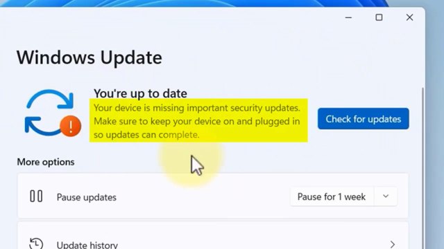 Your device is missing important security updates make sure .. in Windows 11 - Solved