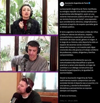 Mengolini tildó de tontos a los jugadores de tenis, fue repudiada y redobló la apuesta: se burló de la Asociación Argentina de Tenis