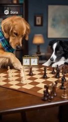 Two dogs playing chess together