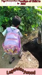 Unbelievable Cute baby girl saying bye to buffalo | heartwarming good bye |adorable moment #reels #buffalo #childlove |