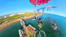 Alanya semalarında bisikletle uçtu! Gökyüzünde pedal çevirdi