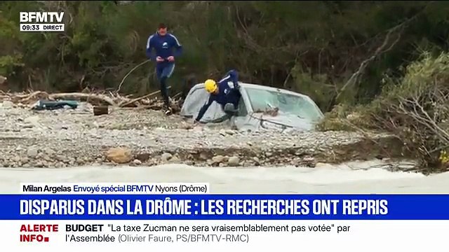 Drôme: Les recherches ont repris ce matin autour de Nyons pour tenter de retrouver deux trentenaires disparus hier, emportés avec leur véhicule par une rivière en crue - VIDEO