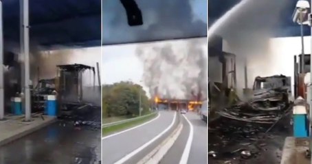 Brescia, incendio devasta casello della A21: fiamme partite da camion carico di gomme (31.10.25)