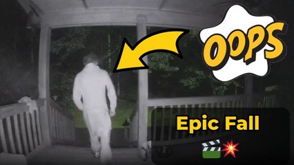 Boy slips on wet stairs while playing hide-and-seek and recovers instantly