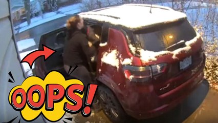 Woman falls on black ice with baby but bounces back on her feet