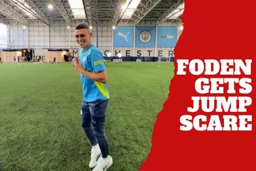 Manchester City Phil Foden gets a jump scare before Halloween