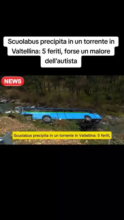 Scuolabus precipita in un torrente in Valtellina: 5 feriti, forse un malore dell'autista