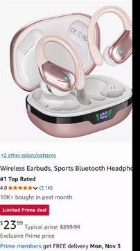 New.HAOYUYAN Wireless Earbuds, Sports Bluetooth Headphones, 80Hrs Playtime Ear Buds with LED Power Display, Noise Canceling Headset, IPX7 Waterproof Earphones for Workout/Running