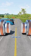 Mixed Color Buses & Cement Truck vs Heavy Bollards Crash - BeamNGRush