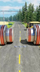 Mixed Color Buses & School Bus vs Heavy Bollards Crash - BeamNGRush