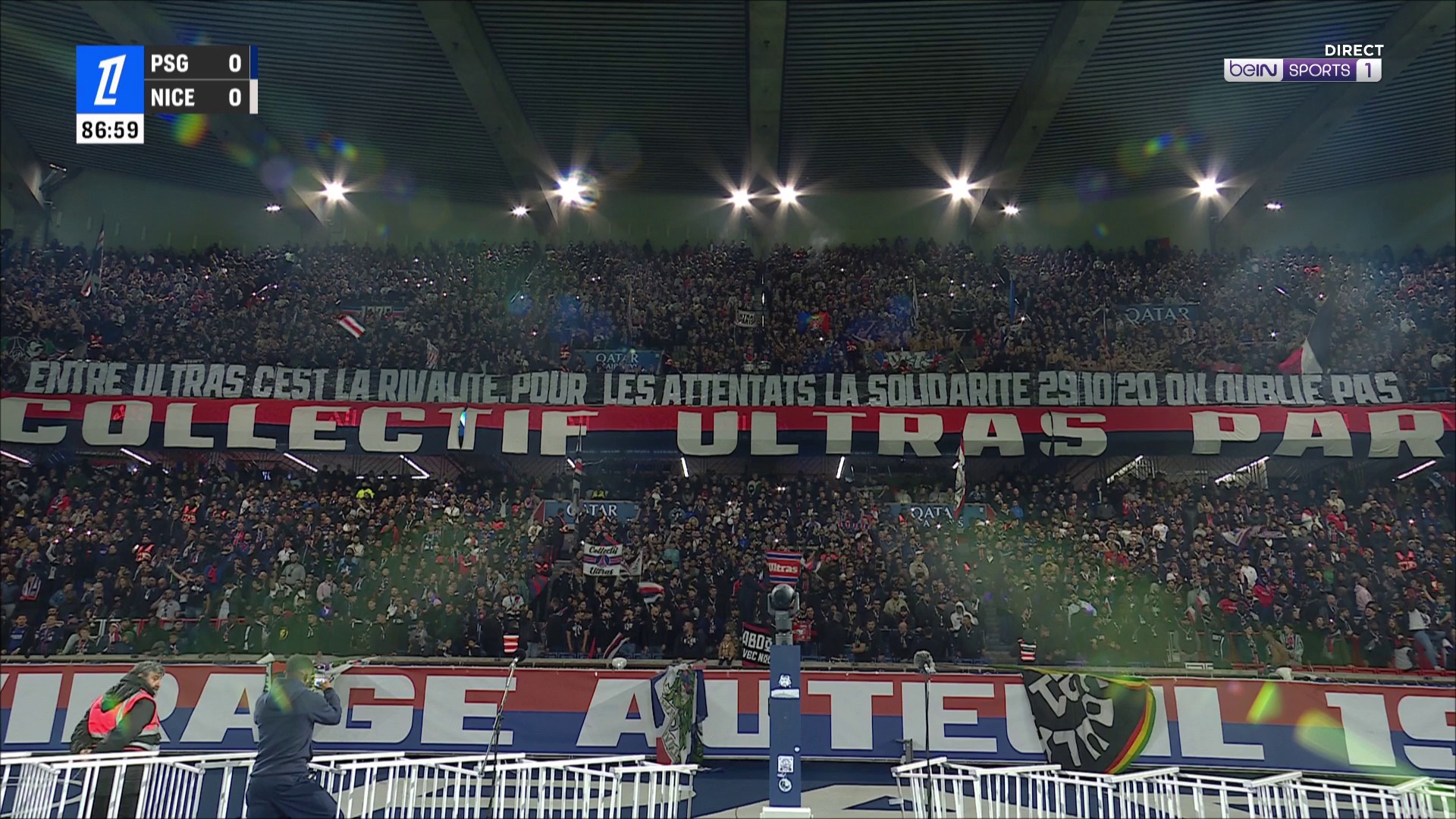 Ligue 1 : Les supporters du PSG et de Nice à rendent hommage à l'unisson aux victimes des attentats