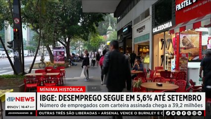 Desemprego atinge 5,6% e cai para menor taxa da série histórica, diz IBGE