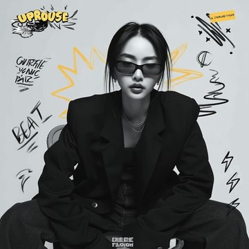 Ultra-realistic black and white studio portrait, vertical 9:16. (Use the uploaded picture as reference for the face). He is sitting on a simple folding chair, wearing an oversized black blazer, black t-shirt, flared jeans, and chunky sneakers.