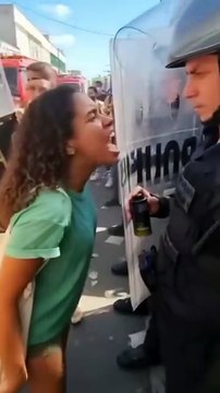 Woman Screaming at Police Officer Pepper Sprayed During Protest | Close Range Police Action