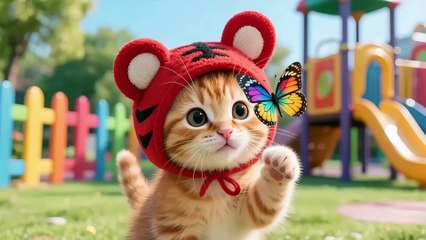Tiger-Hat Kitten Breaks Leg Chasing Butterfly! 🦋😿 Shows Off and Gets Tapped by Daisy 🐾💔