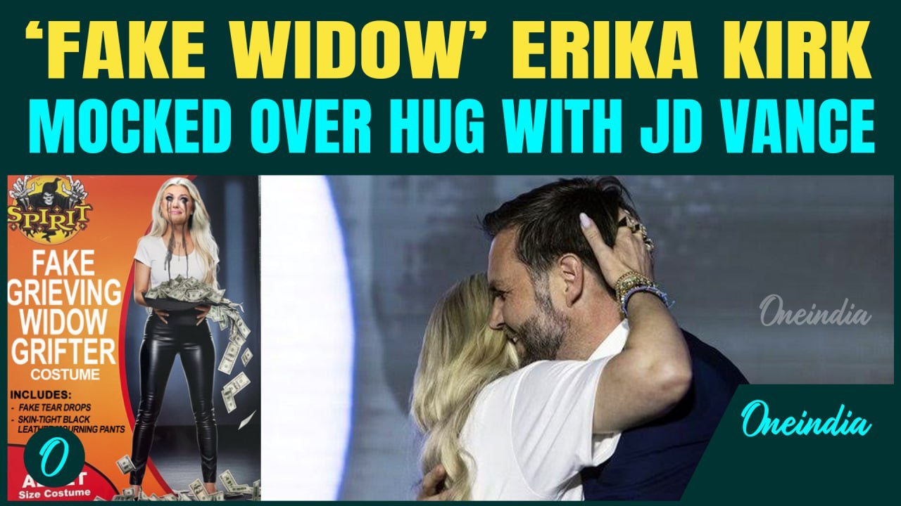 Erika Kirk BRUTALLY MOCKED | ‘Fake GRIEVING Widow’ Poster Ignites Outrage after HUG with JD Vance