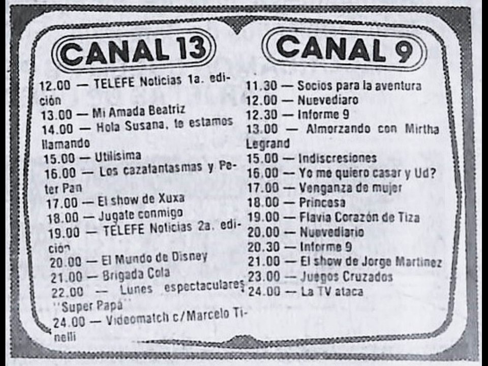 Programación TV Corrientes/Resistencia: Lunes 14 de septiembre de 1992