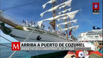 El buque escuela Cuauhtémoc de la Marina arriba al puerto de Cozumel