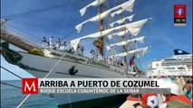 El buque escuela Cuauhtémoc de la Marina arriba al puerto de Cozumel