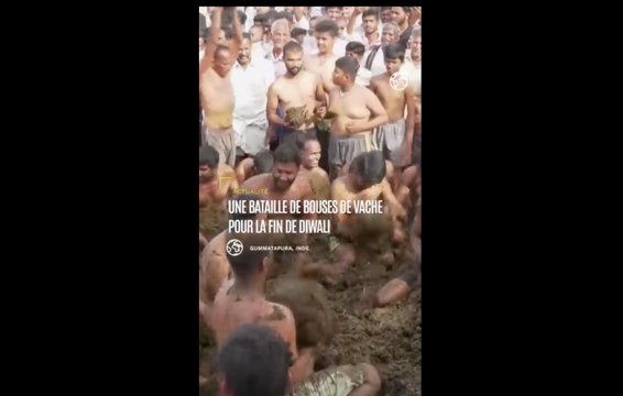 Des Indiens célèbrent la fin de Diwali avec une bataille de bouse de vache