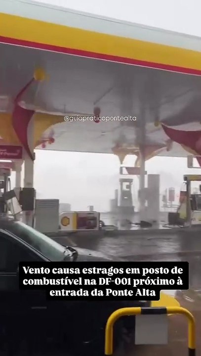 Rajadas de vento causaram estragos em um posto de combustível na DF-001