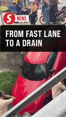 Too Fast, too furious: Sports car's wild ride ends in a drain