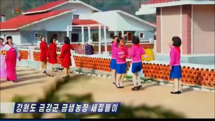 Ato de mudança para novas moradias na Fazenda Kumsaem do condado de Kumgang