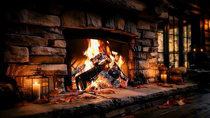 Cozy Cabin Ambience - Rain and Fireplace Sounds at Night Sleeping, Reading Relaxation Crackling Fire