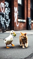 a disabled duckling helps his cat friend #cat #catvideos #shorts #duckling