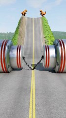 Cars & School Bus vs Powerful Chained Hydraulic Crusher - BeamNGRush